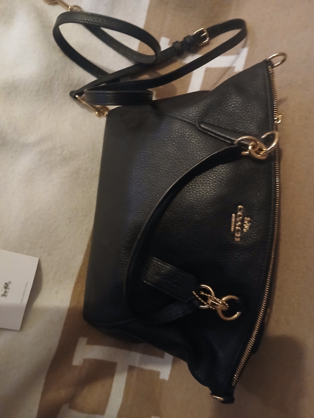 Coach Black Pebbled Leather Crossbody Bag with Gold Hardware